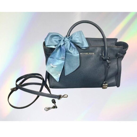 Michael Kors Navy Satchel with Blue Scarf - Picture 1 of 7